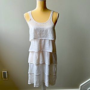 NWT White Linen Dress Tiered, Dressy, Summer Resort Cottage Core, Size Large